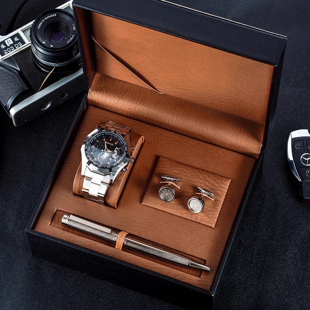 Cufflink Box Set - 3Pcs Men Watch Gifts Set Fashion