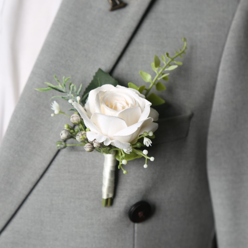 Men Accessories Elegant - Artificial Rose Boutonniere Wrist Corsage Men