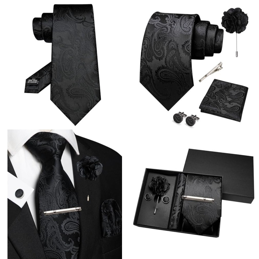 Cufflink Box Set - Mens Paisley Tie and Pocket Square,Lapel