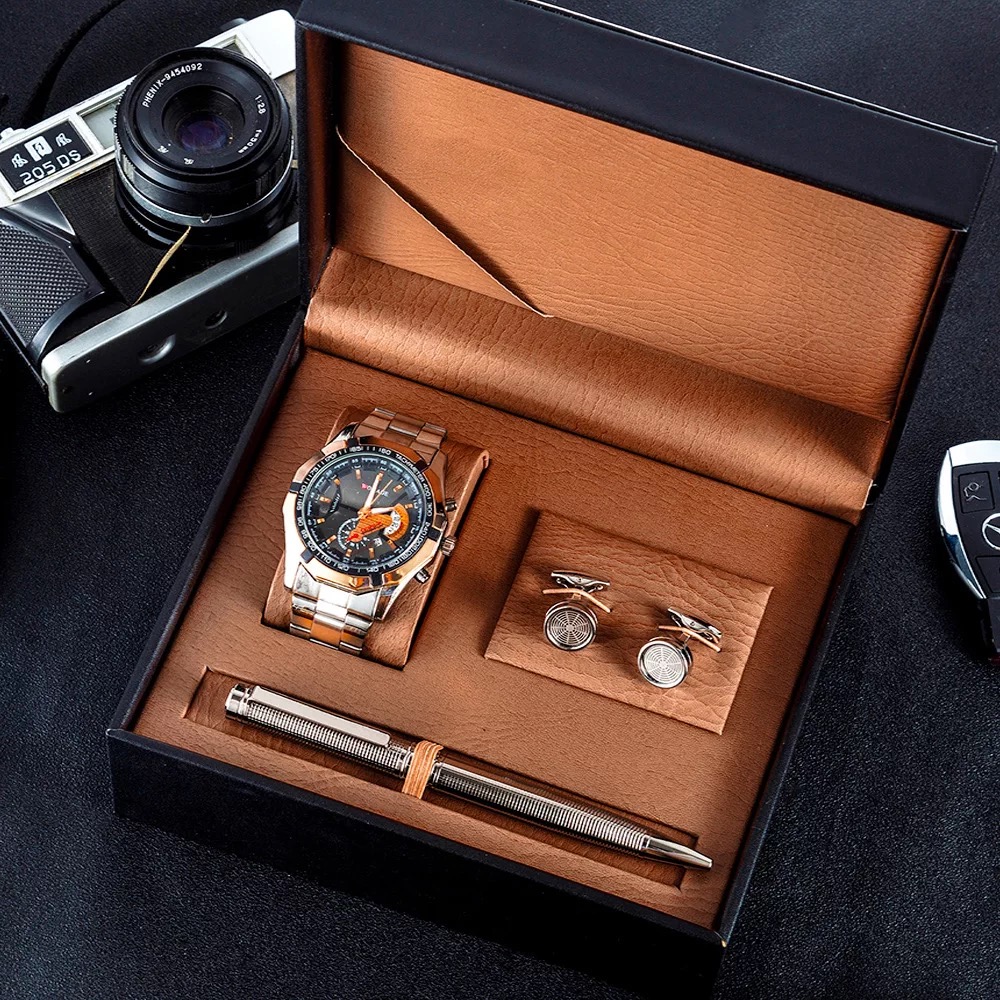 3Pcs Men Watch Gifts Set Fashi - Cufflink Box Set recension och pris