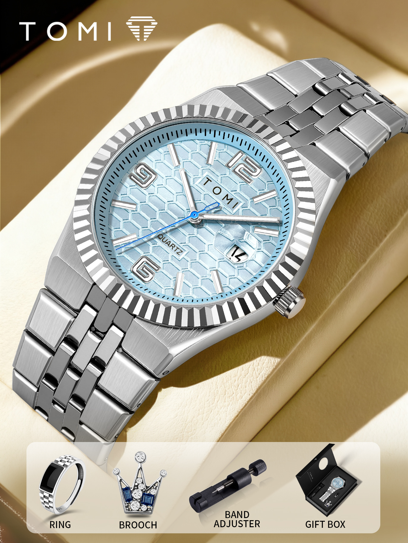 TOMI Luxury Men's Watch Steel  - Cufflink Box Set recension och pris